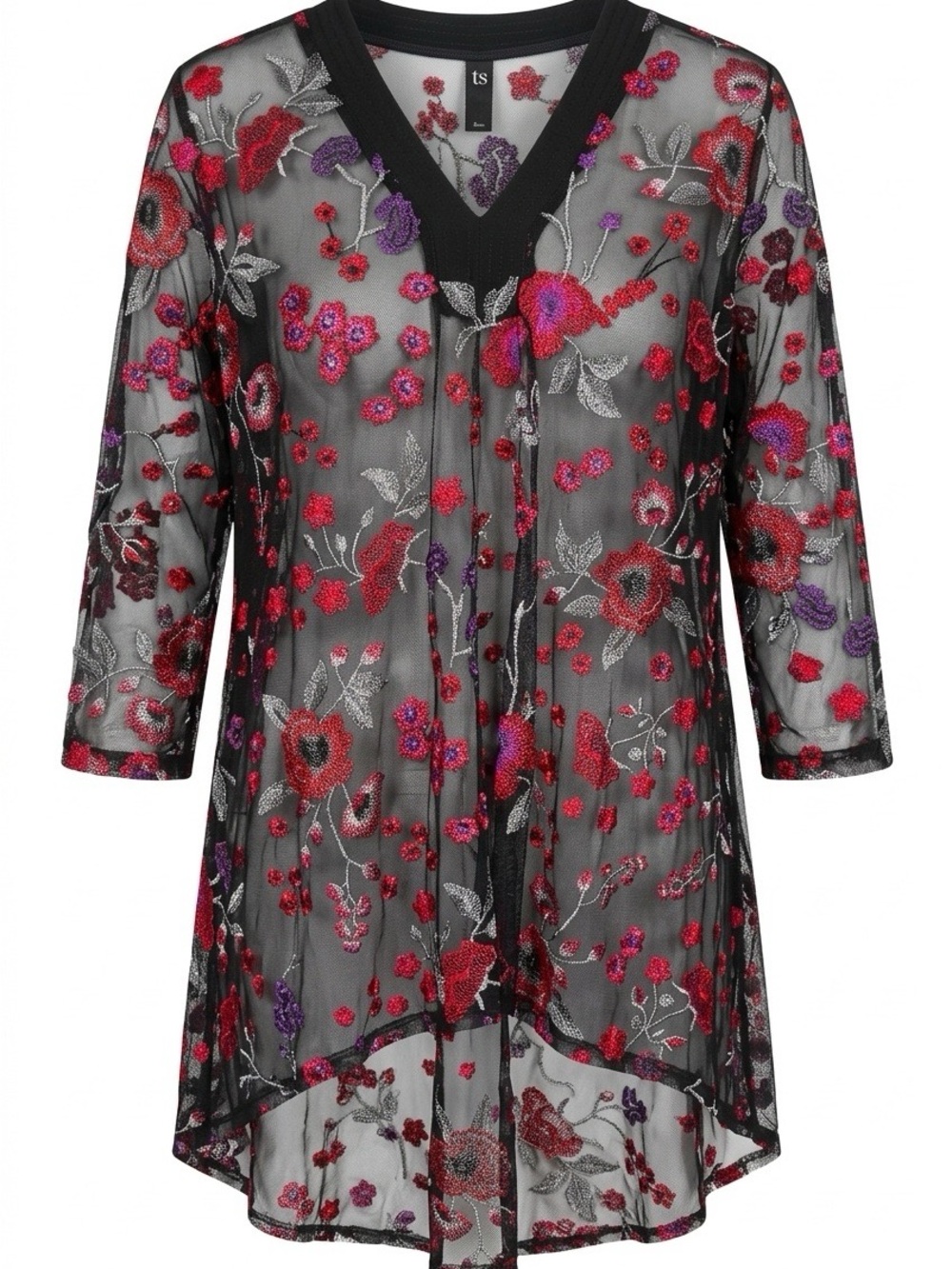 TS Taking Shape Floral Embroidered Mesh Tunic Top - Size XL